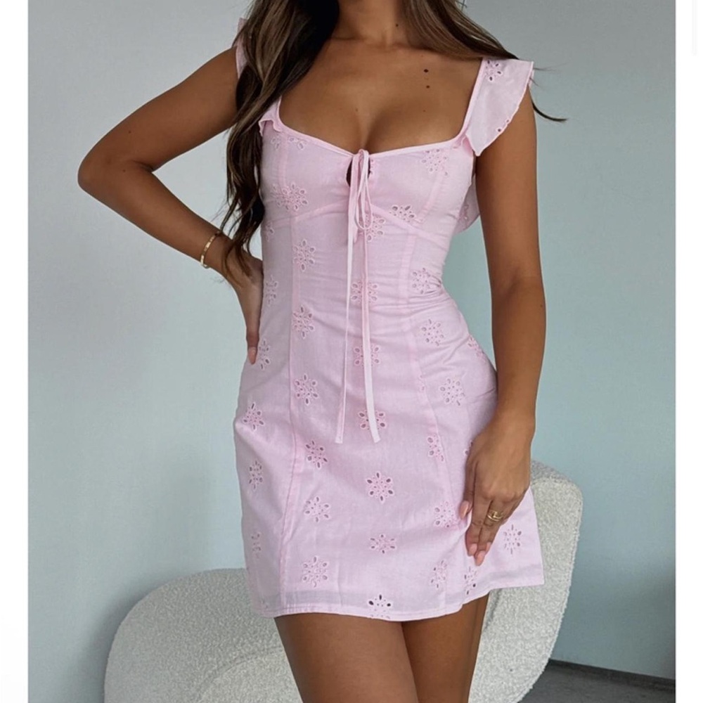 White Fox S Pink Eyelet Mini Dress summer crush sundress sweet flirty feminine